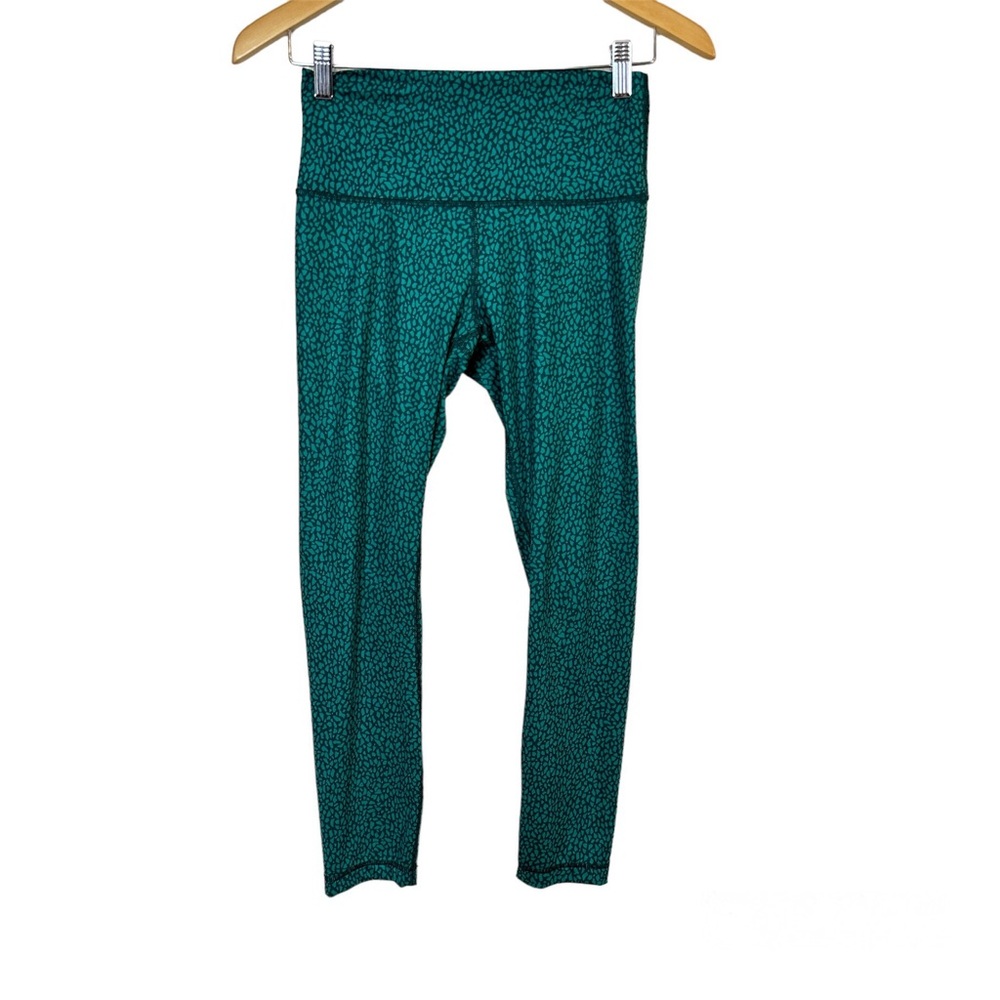 Lululemon Wunder Under Hi-Rise Crop Miss Mosaic Hunter Green Luon Women’s Sz 6